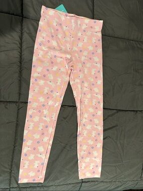 Girls Pink Floral & Bunny Print Leggings